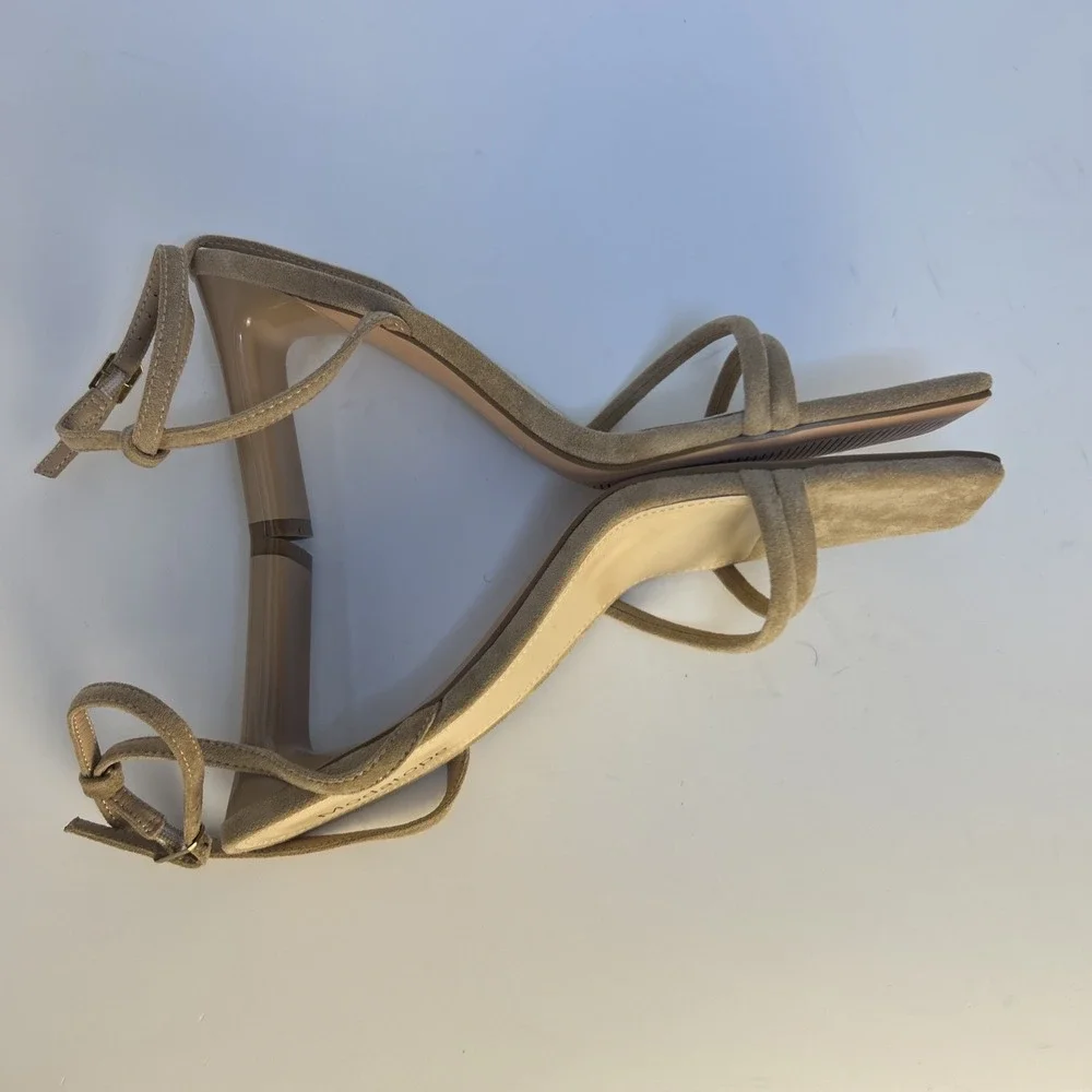Modatope Zephira Strappy Block Heel Sandals Nude Suede Size 9.5 NIB Open Toe